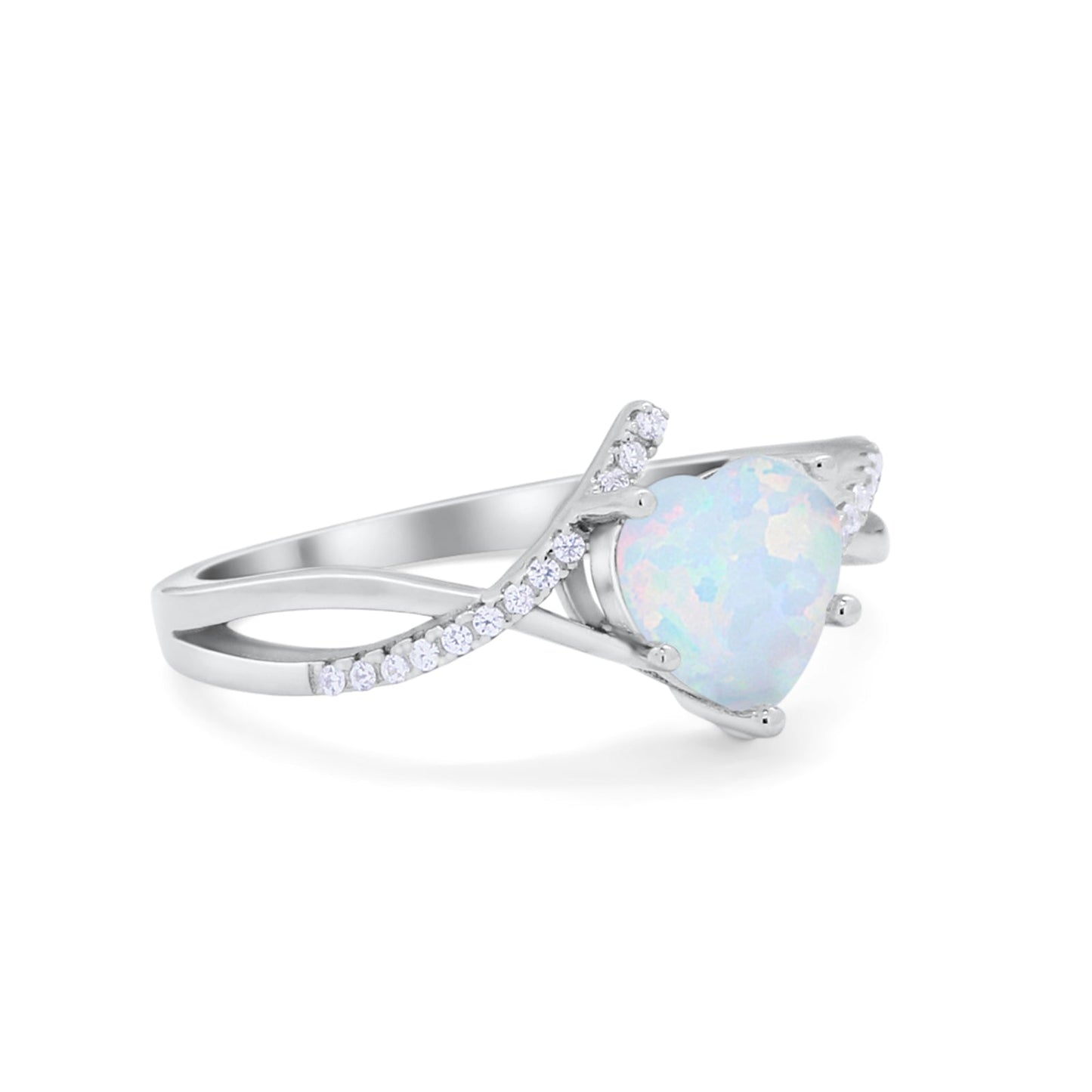 Twisted Heart Shank Promise Ring Lab Created White Opal