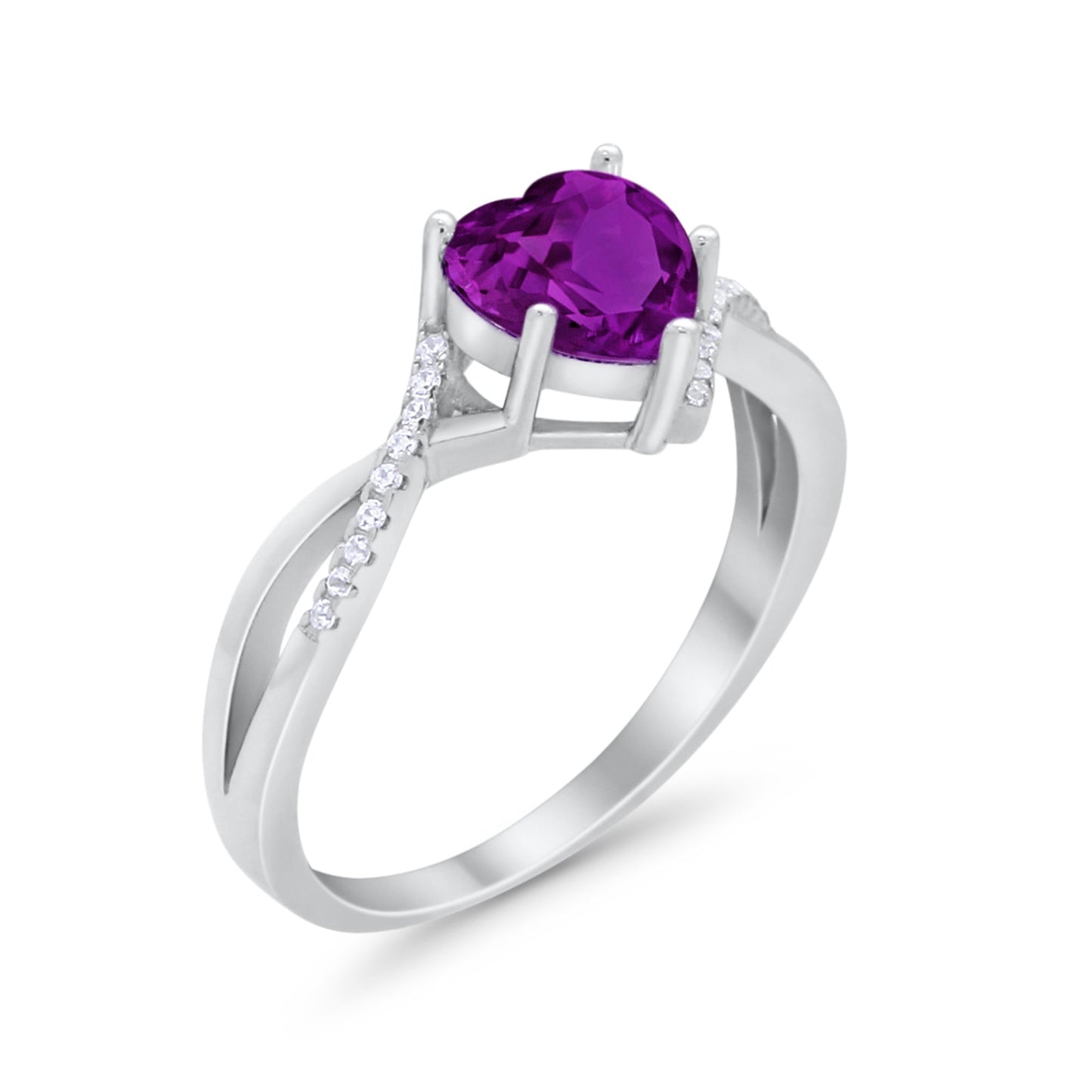 Twisted Heart Shank Promise Ring Simulated Amethyst CZ