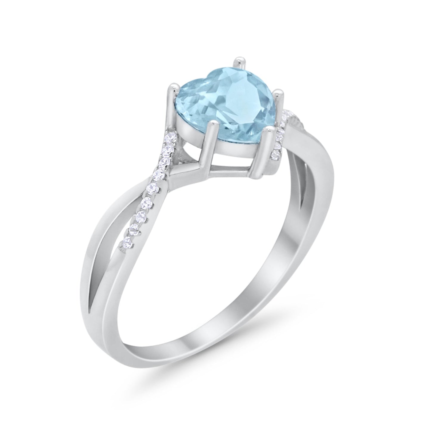 Twisted Heart Shank Promise Ring Simulated Aquamarine CZ