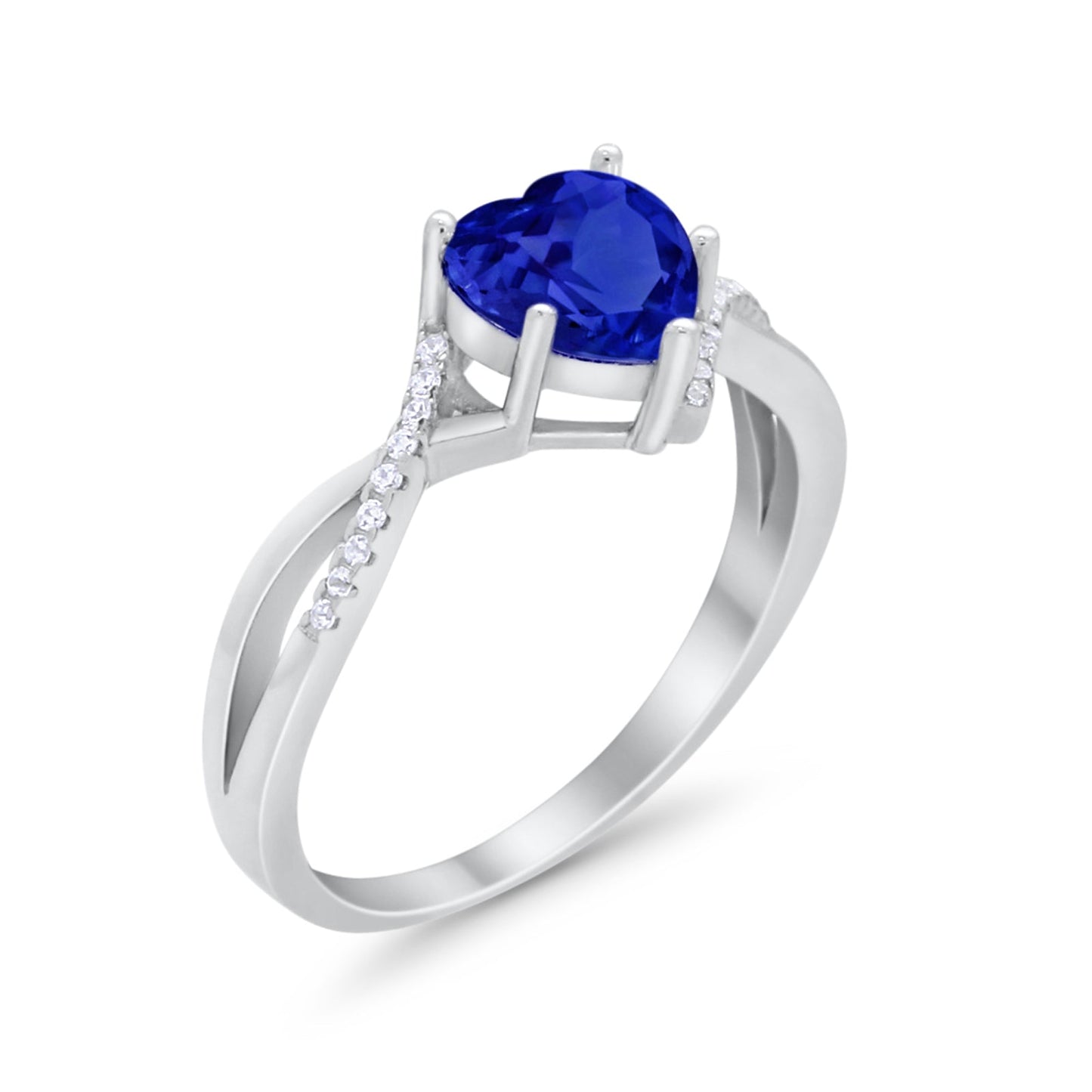 Twisted Heart Shank Promise Ring Simulated Blue Sapphire CZ