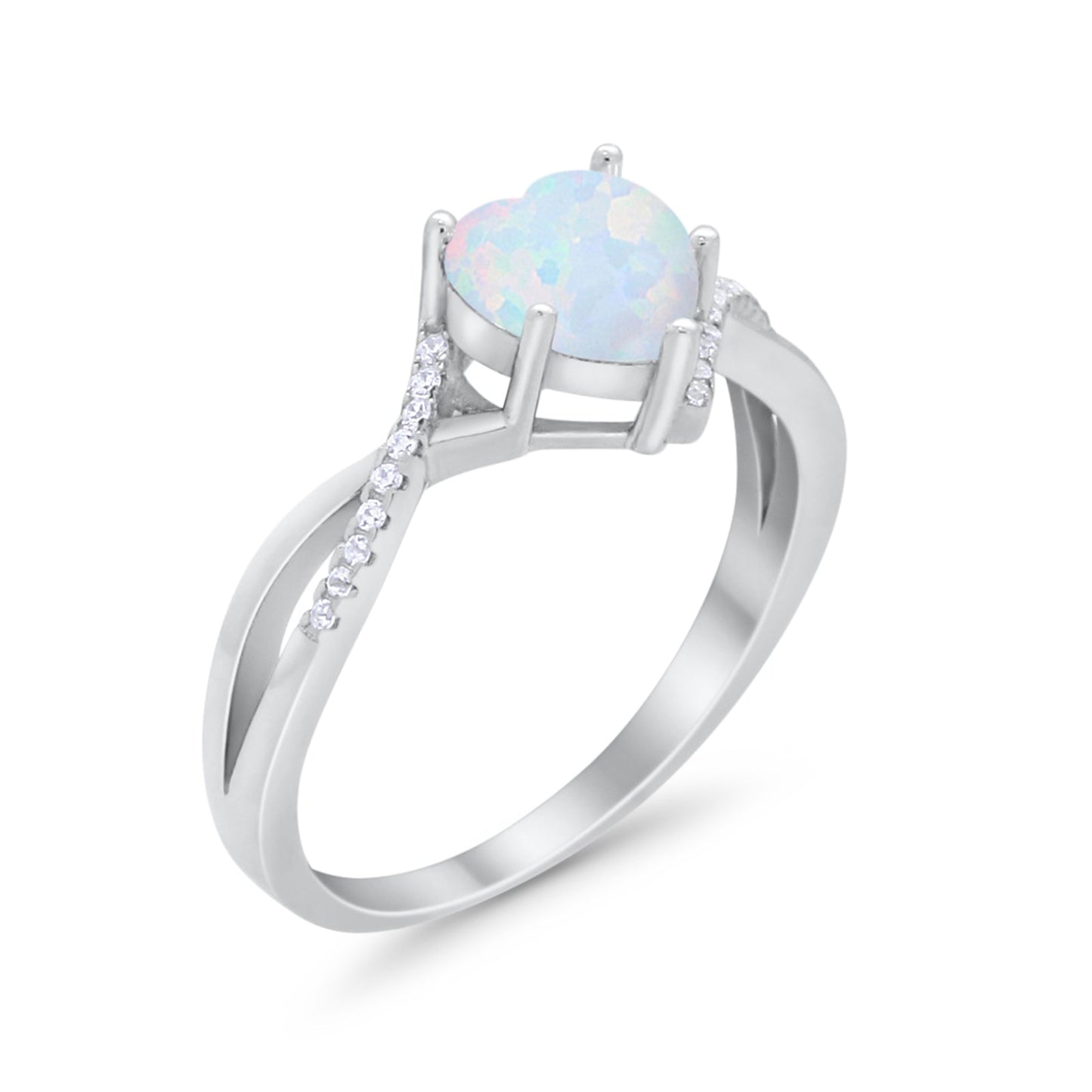 Twisted Heart Shank Promise Ring Lab Created White Opal