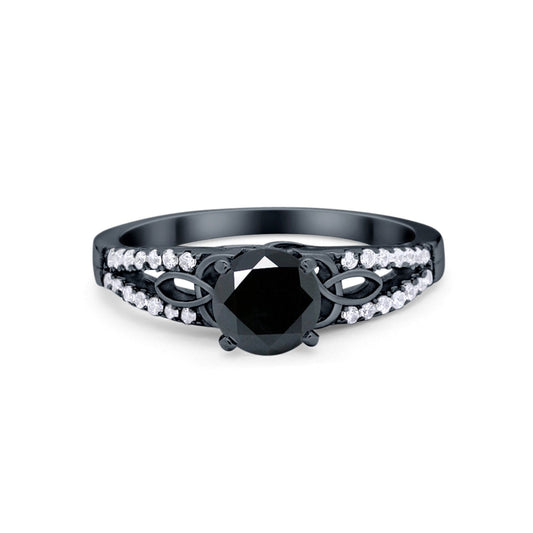 Celtic Art Deco Wedding Ring Round Black Tone, Simulated Black CZ