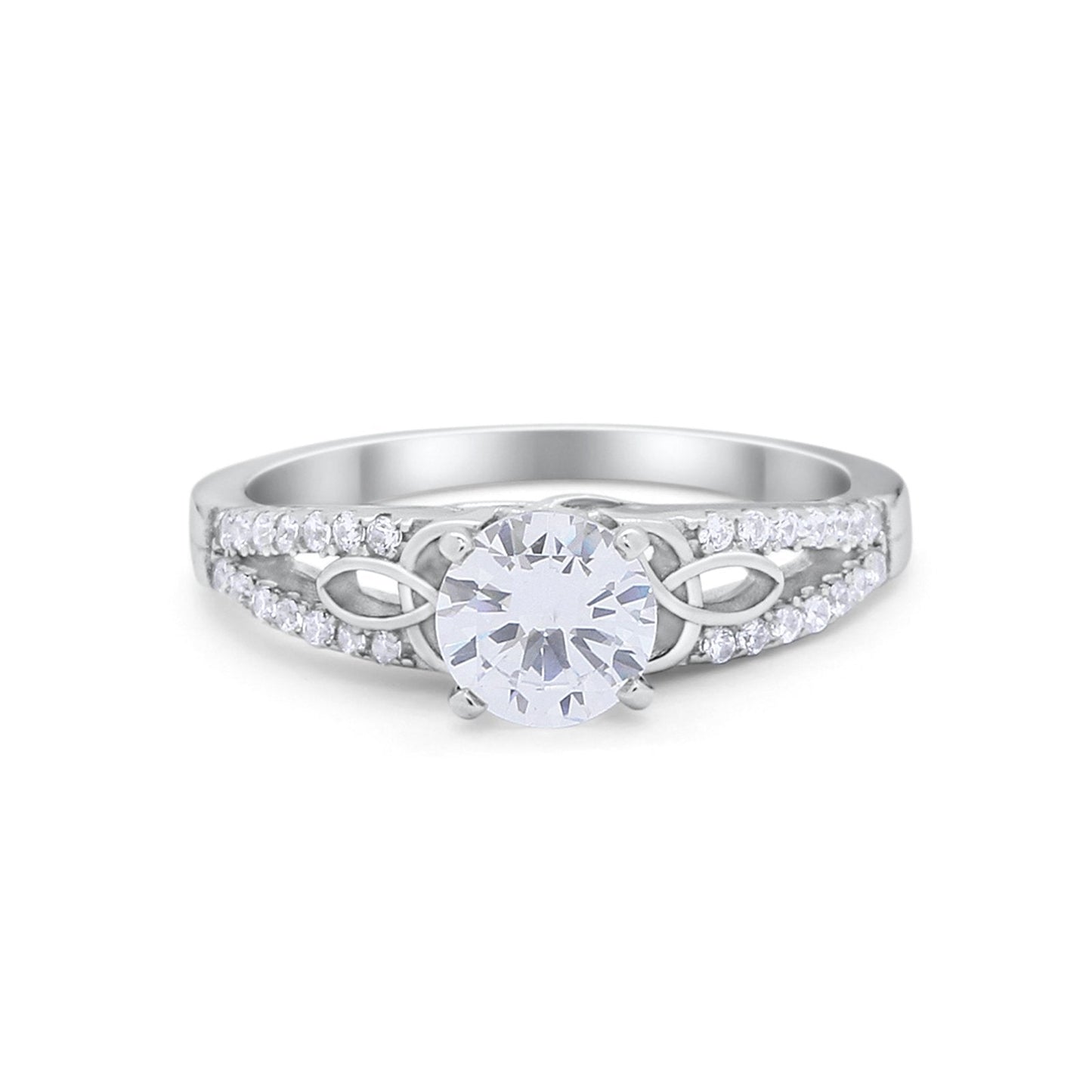 Celtic Art Deco Engagement Bridal Ring Round Simulated CZ