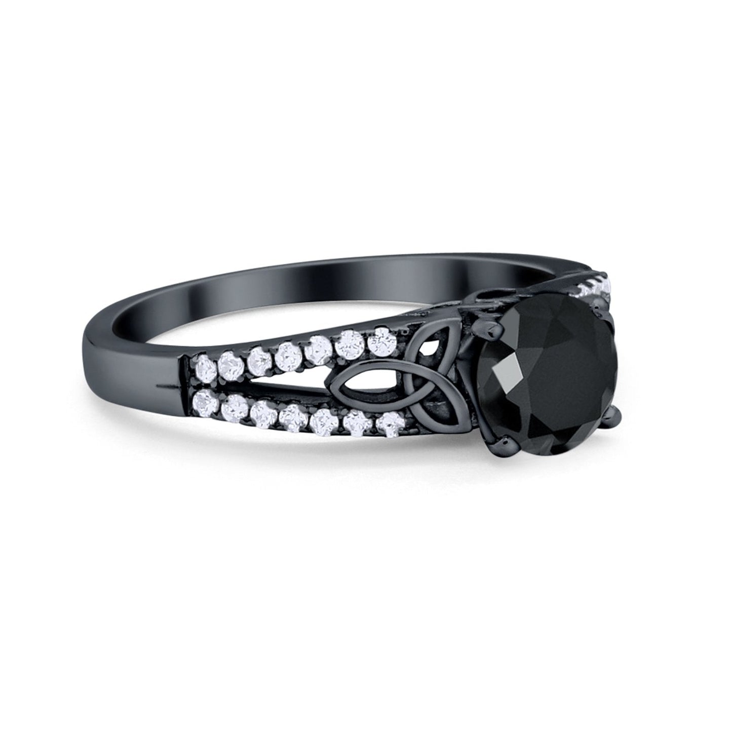 Celtic Art Deco Wedding Ring Round Black Tone, Simulated Black CZ