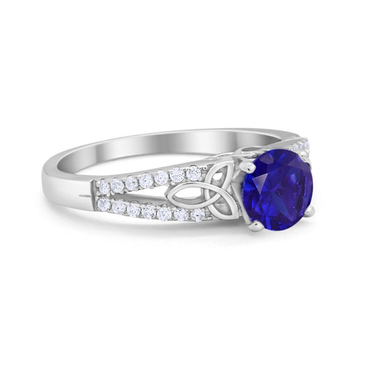 Celtic Art Deco Wedding Ring Round Simulated Blue Sapphire CZ