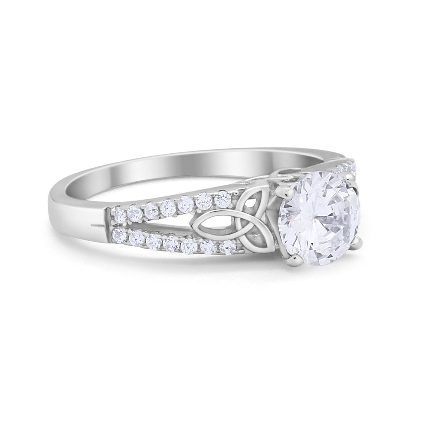 Celtic Art Deco Engagement Bridal Ring Round Simulated CZ