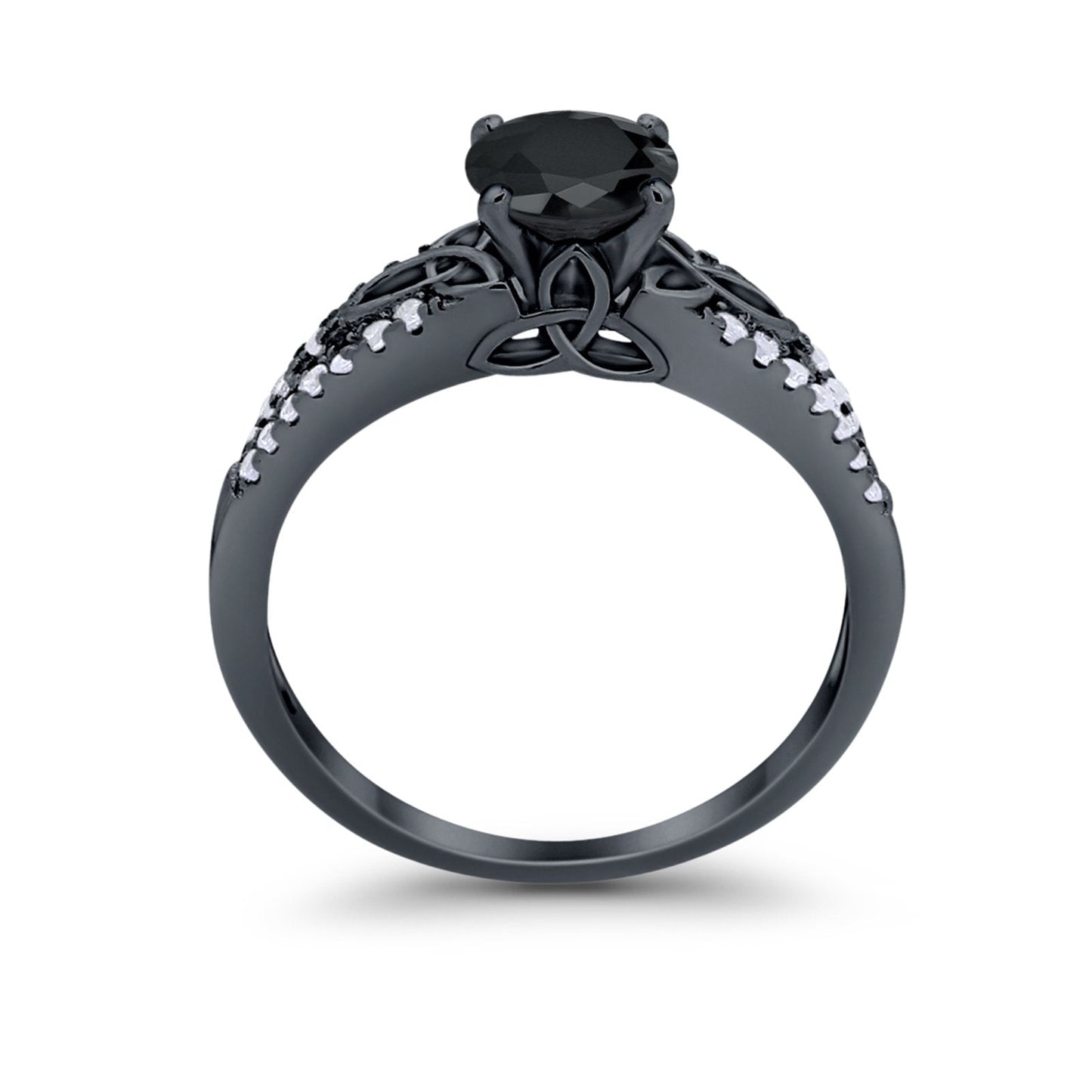 Celtic Art Deco Wedding Ring Round Black Tone, Simulated Black CZ