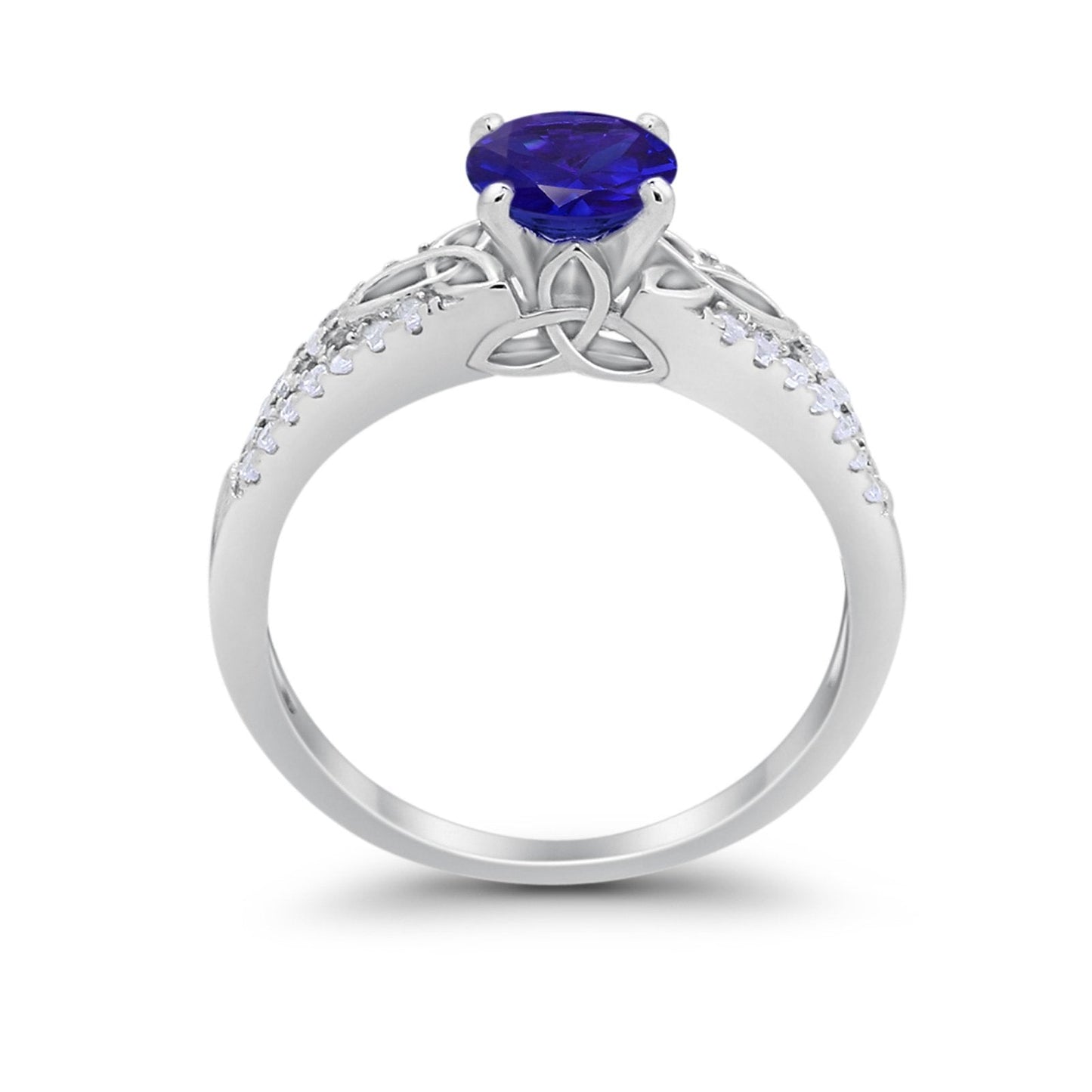 Celtic Art Deco Wedding Ring Round Simulated Blue Sapphire CZ