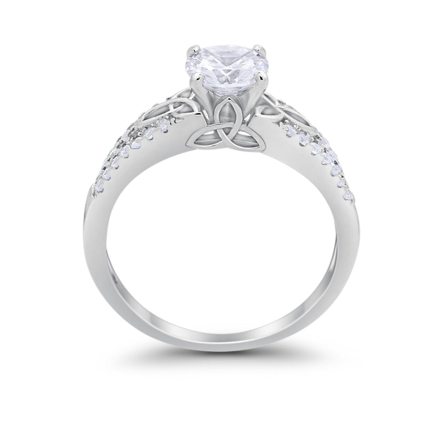 Celtic Art Deco Engagement Bridal Ring Round Simulated CZ