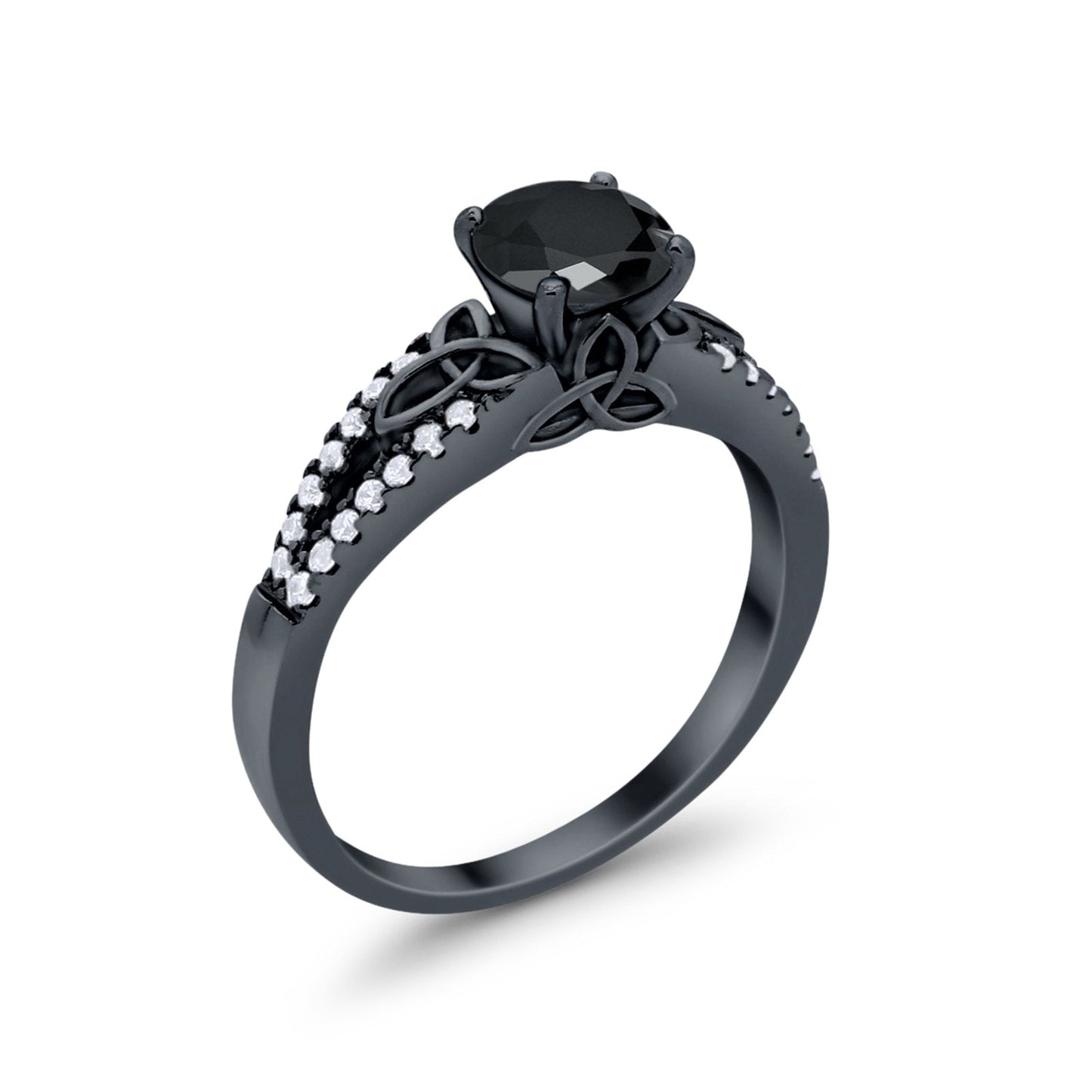 Celtic Art Deco Wedding Ring Round Black Tone, Simulated Black CZ