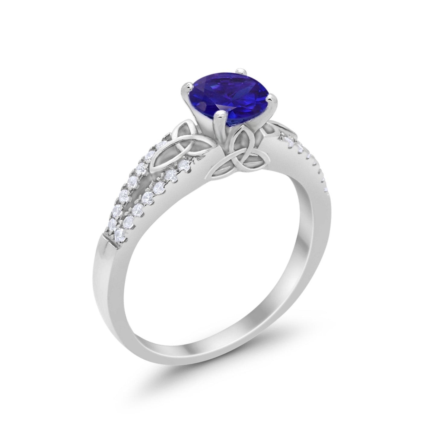 Celtic Art Deco Wedding Ring Round Simulated Blue Sapphire CZ