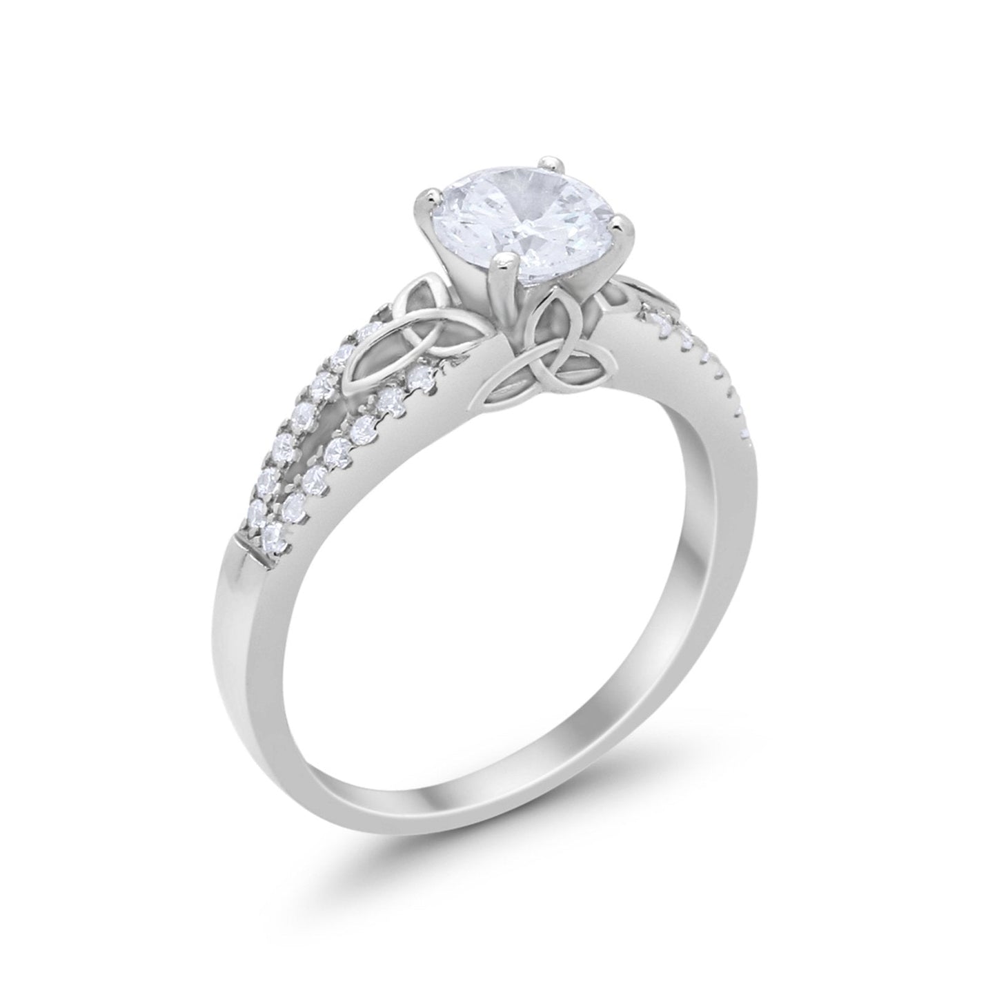 Celtic Art Deco Engagement Bridal Ring Round Simulated CZ