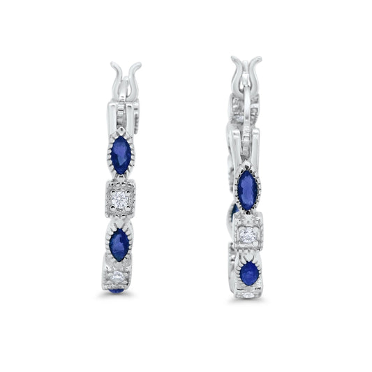 Art Deco Marquise Round Simulated Blue Sapphire CZ Hoop Earrings