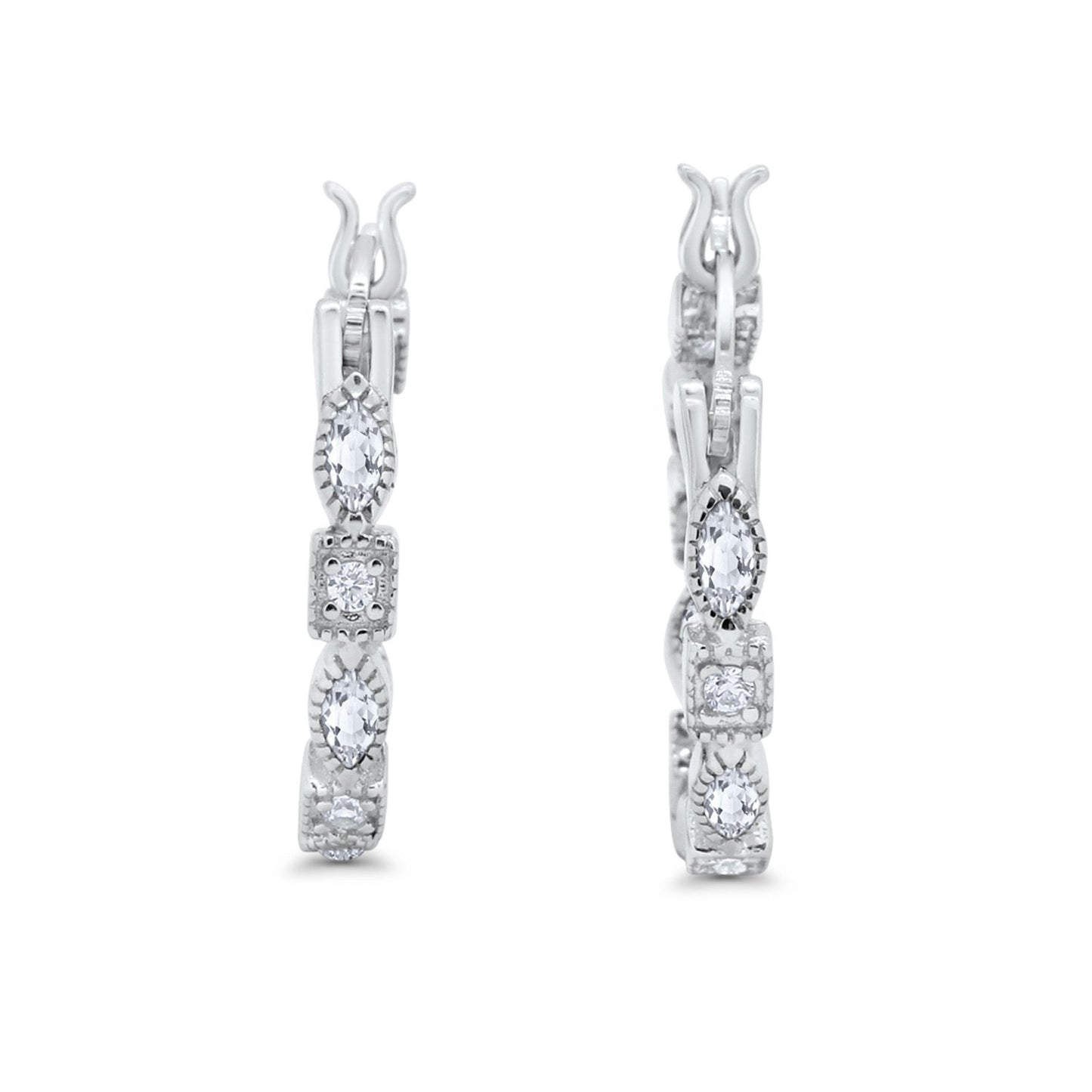 Art Deco Hoop Earrings Marquise Round Simulated CZ