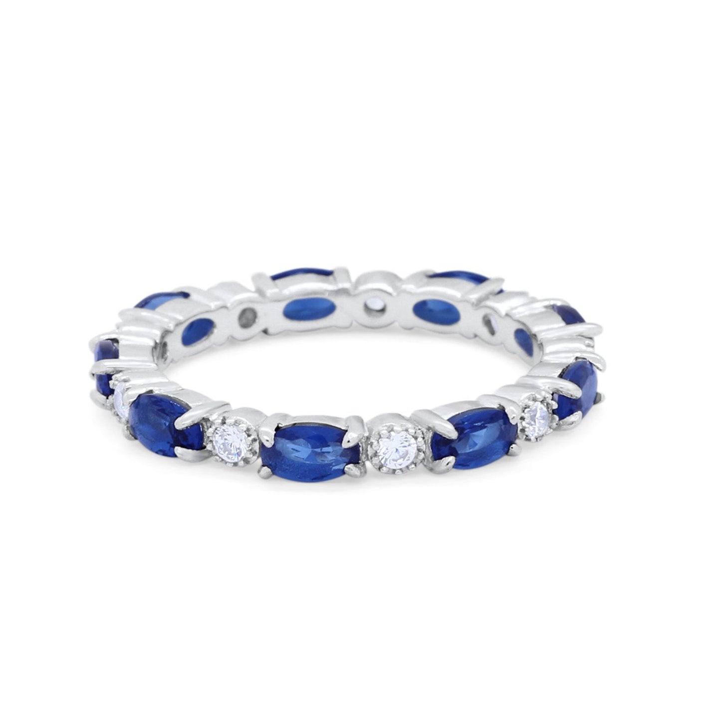 Full Eternity Band Oval Round Simulated Blue Sapphire CZ