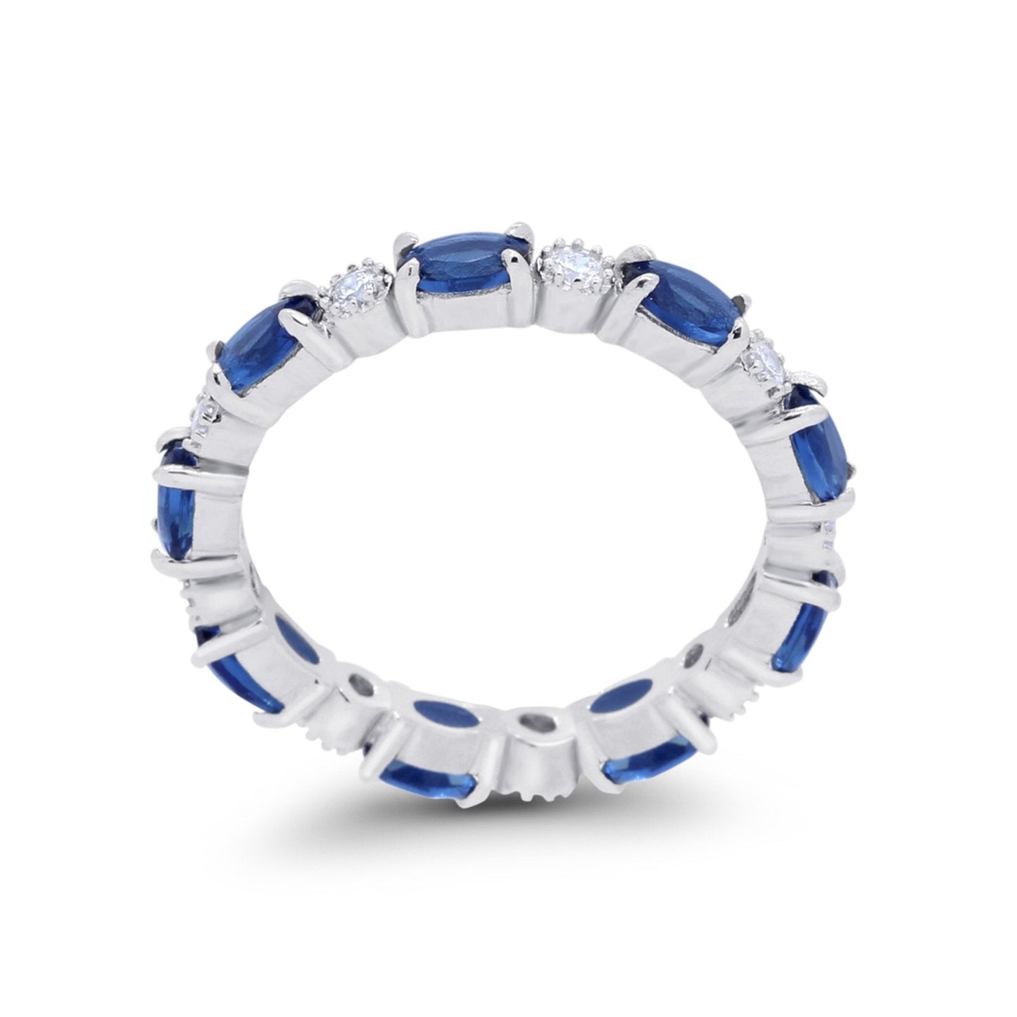 Full Eternity Band Oval Round Simulated Blue Sapphire CZ