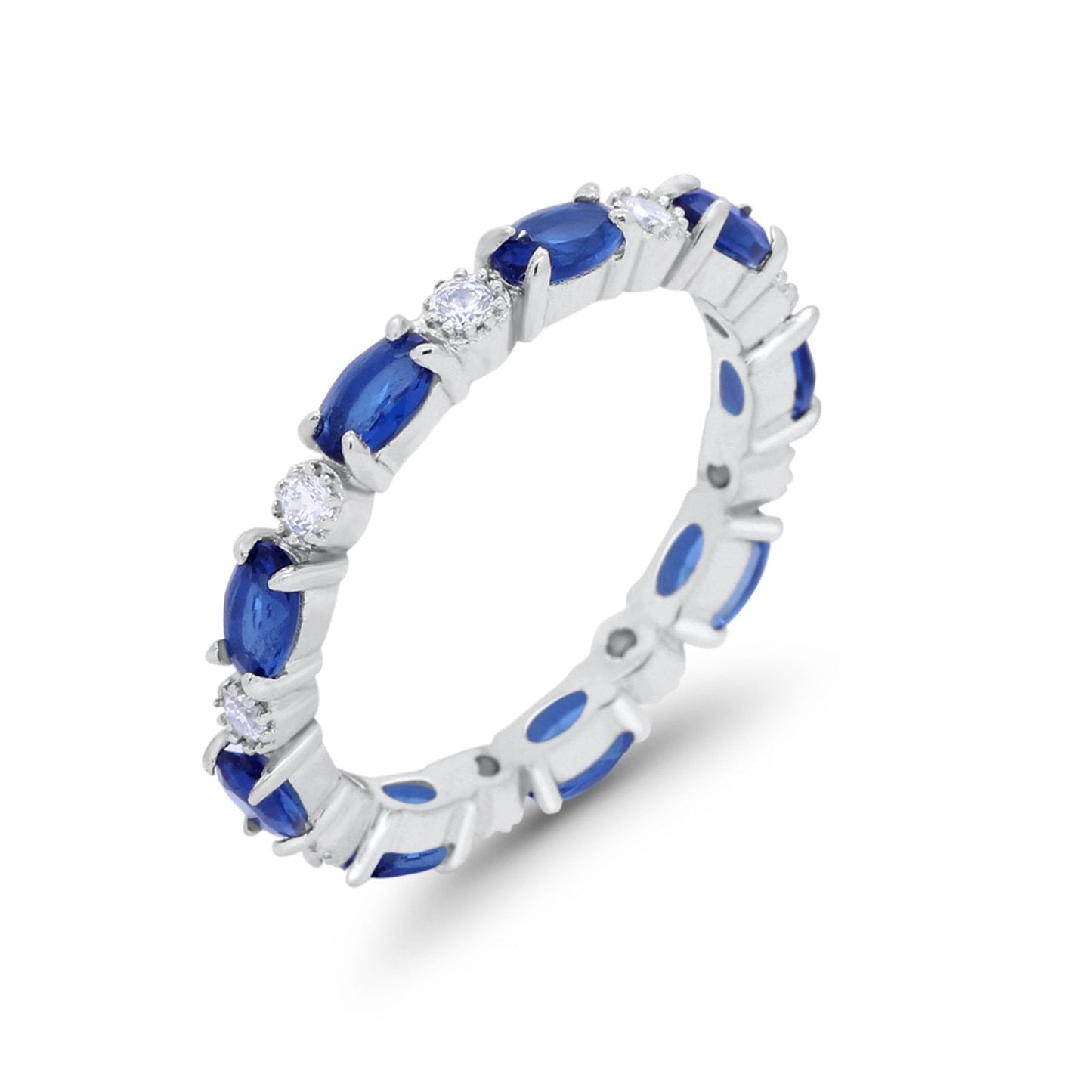 Full Eternity Band Oval Round Simulated Blue Sapphire CZ