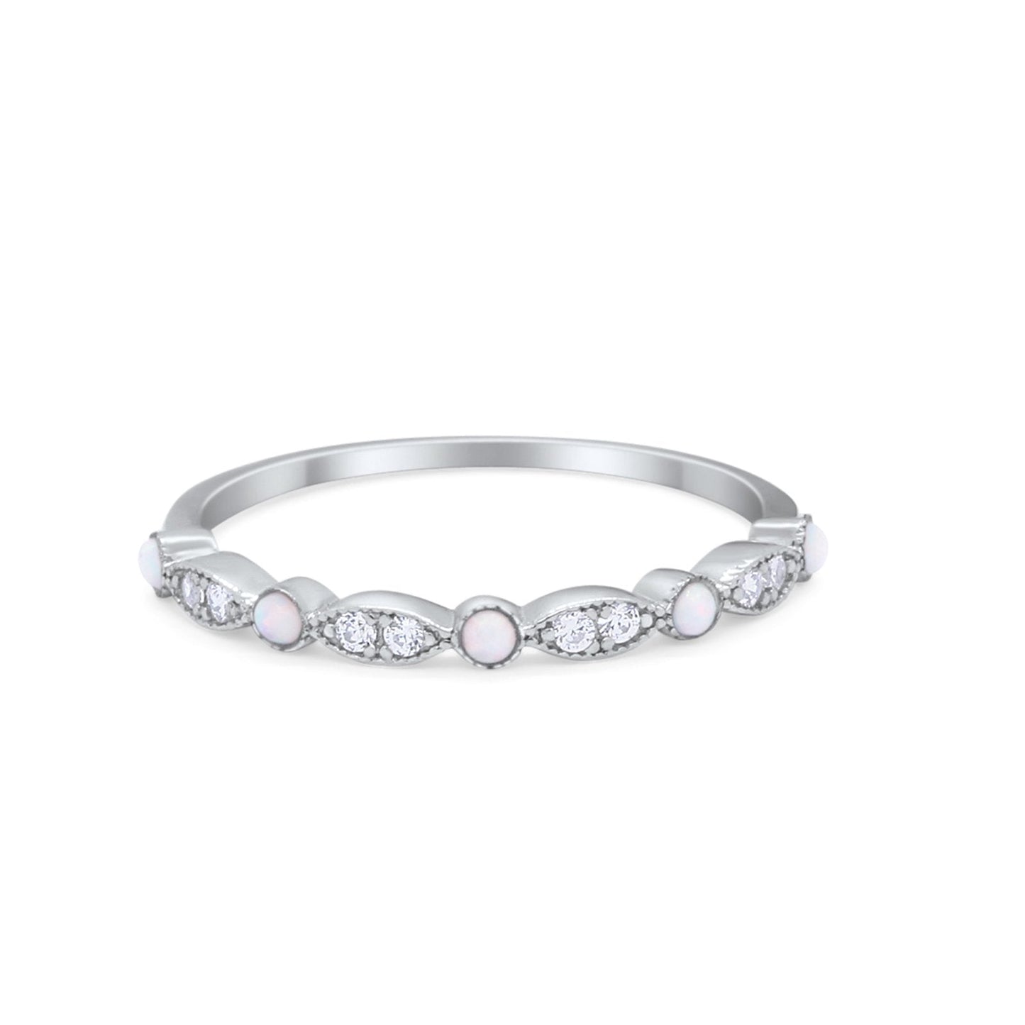 Art Deco Wedding Eternity Ring Lab Created White Opal