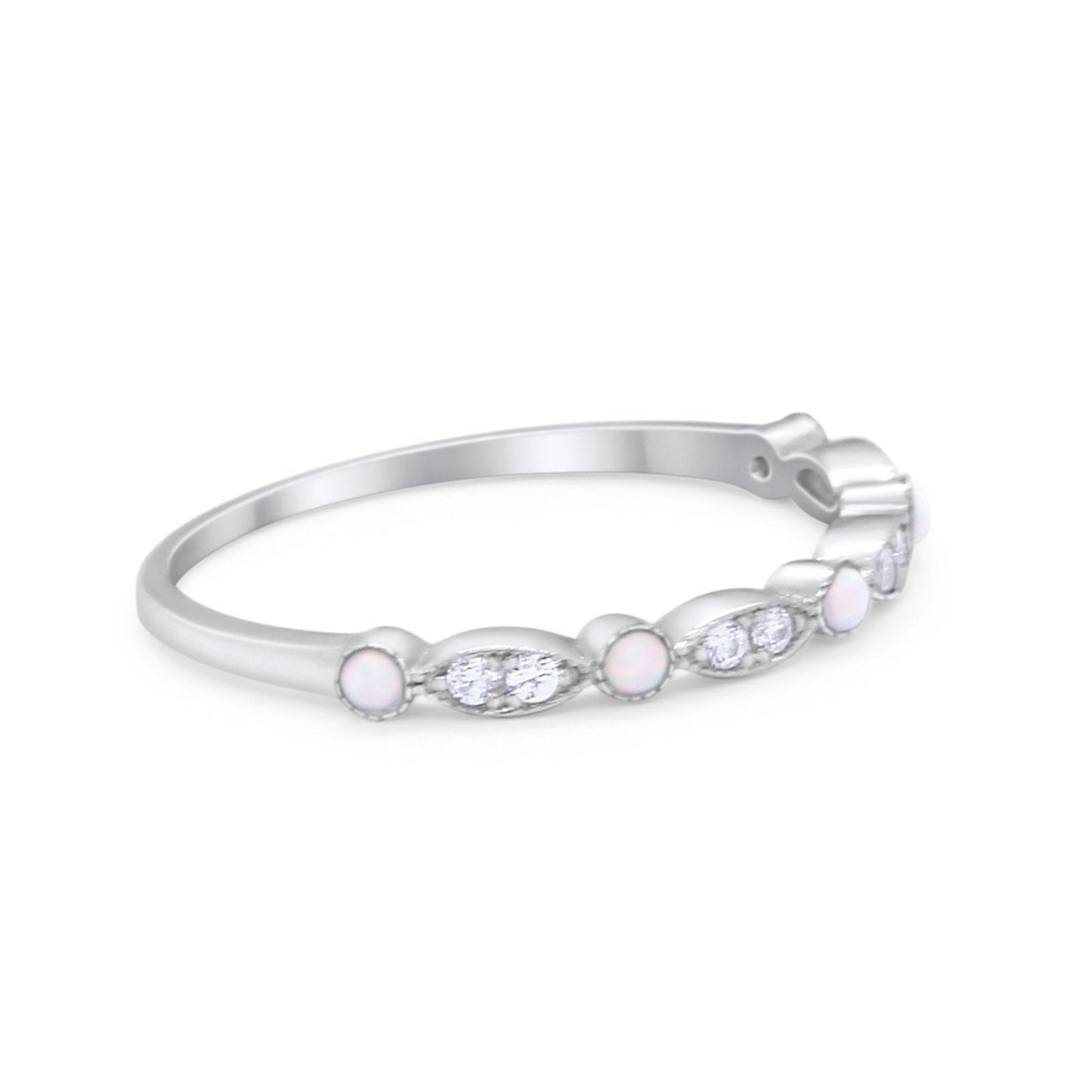 Art Deco Wedding Eternity Ring Lab Created White Opal