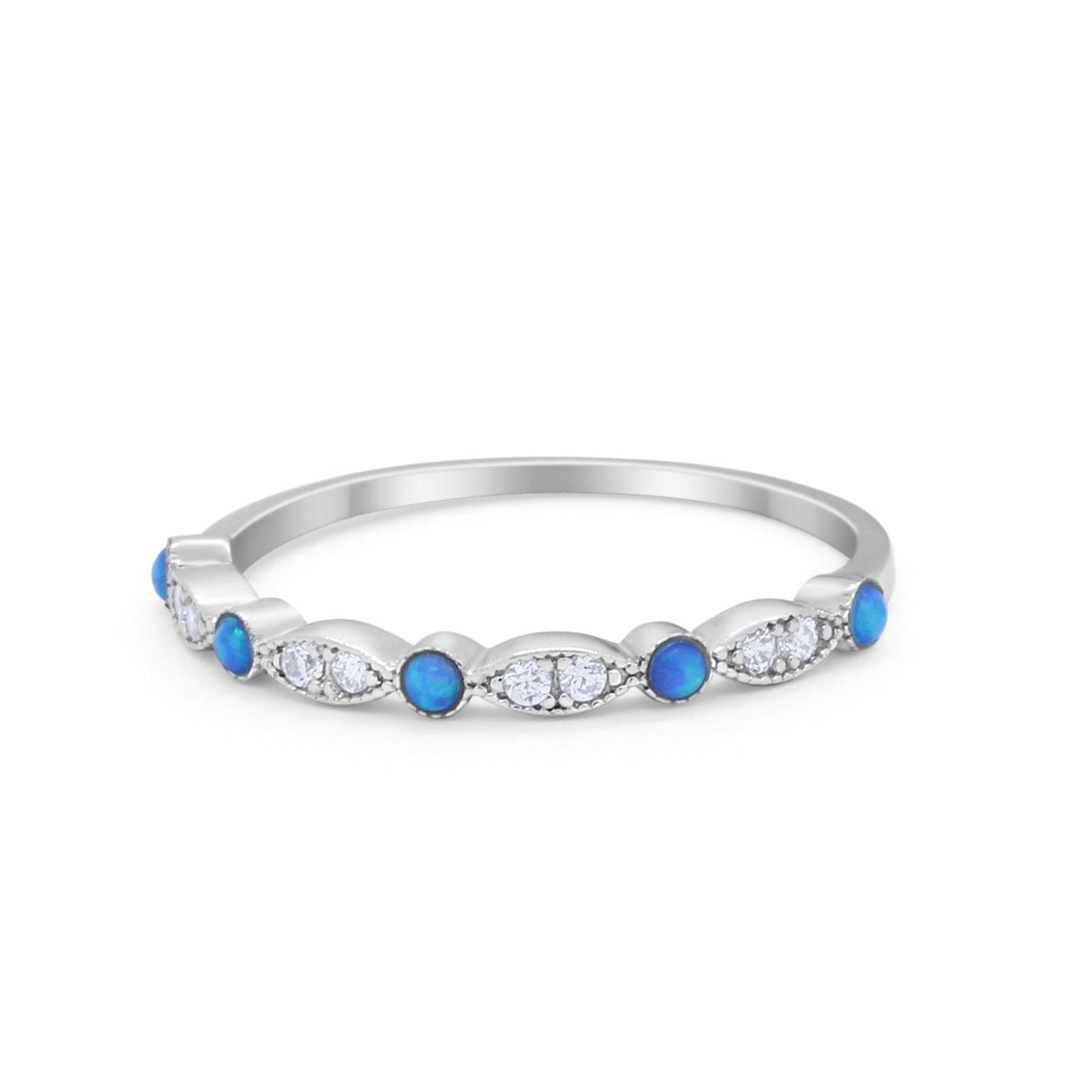 Art Deco Wedding Eternity Ring Lab Created Blue Opal