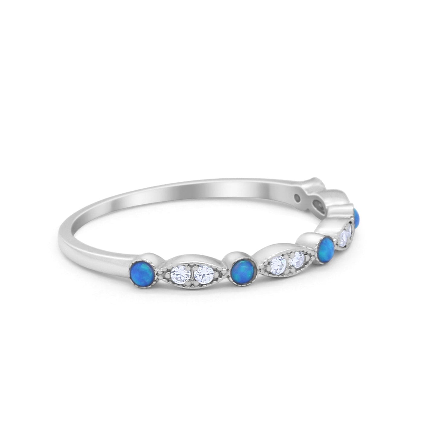 Art Deco Wedding Eternity Ring Lab Created Blue Opal