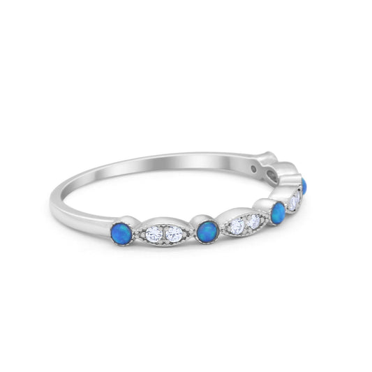 Art Deco Wedding Eternity Ring Lab Created Blue Opal