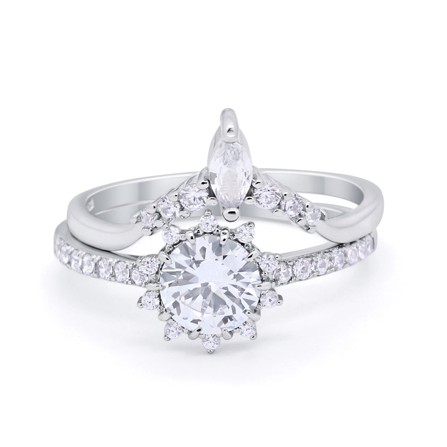 Two Piece Round Simulated Cubic Zirconia Bridal Set Ring