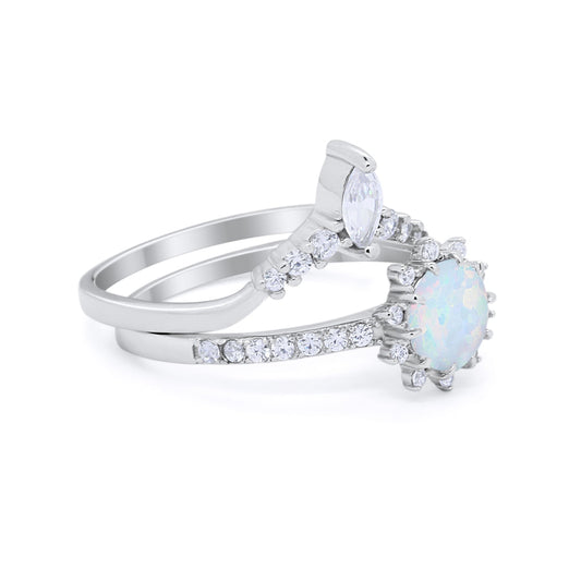 Two Piece Round Lab Created White Opal Bridal Set Ring