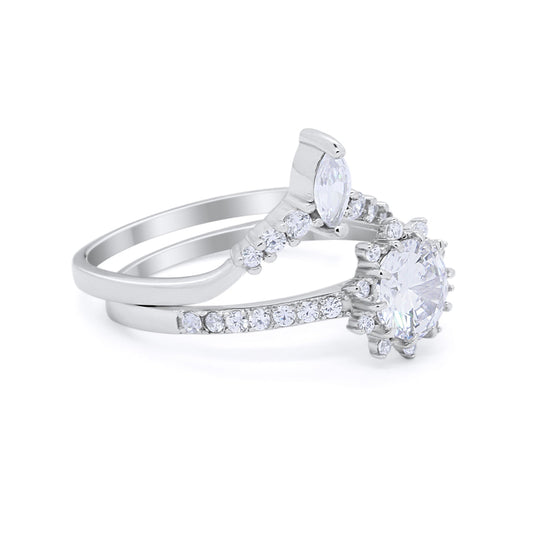 Two Piece Round Simulated Cubic Zirconia Bridal Set Ring