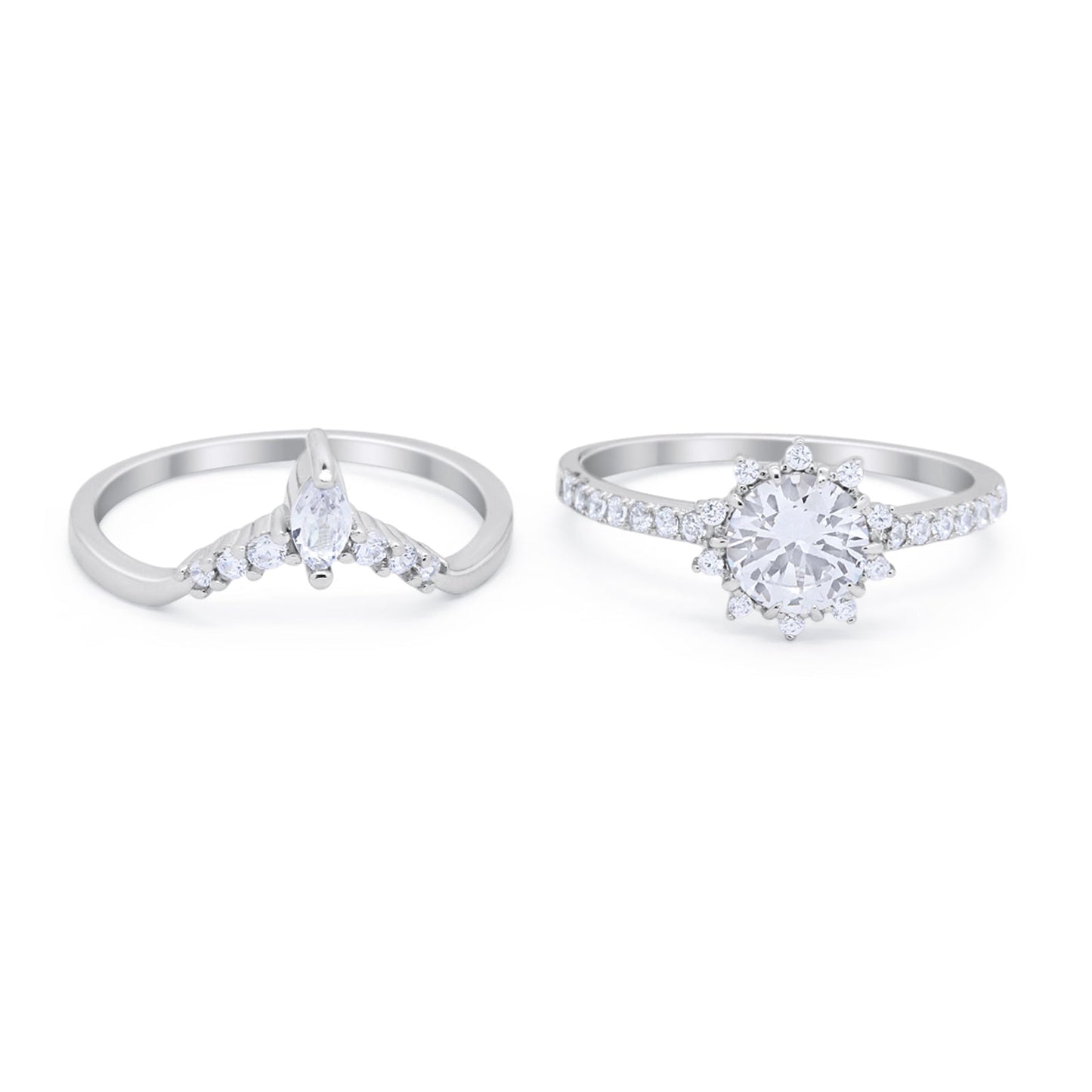 Two Piece Round Simulated Cubic Zirconia Bridal Set Ring