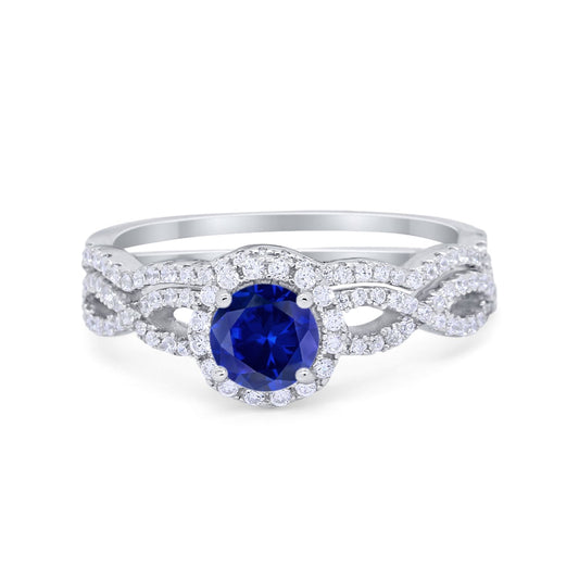 Two Piece Infinity Shank Simulated Blue Sapphire CZ Wedding Ring