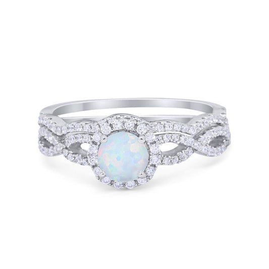 Two Piece Infinity Shank Lab Created White Opal Wedding Ring