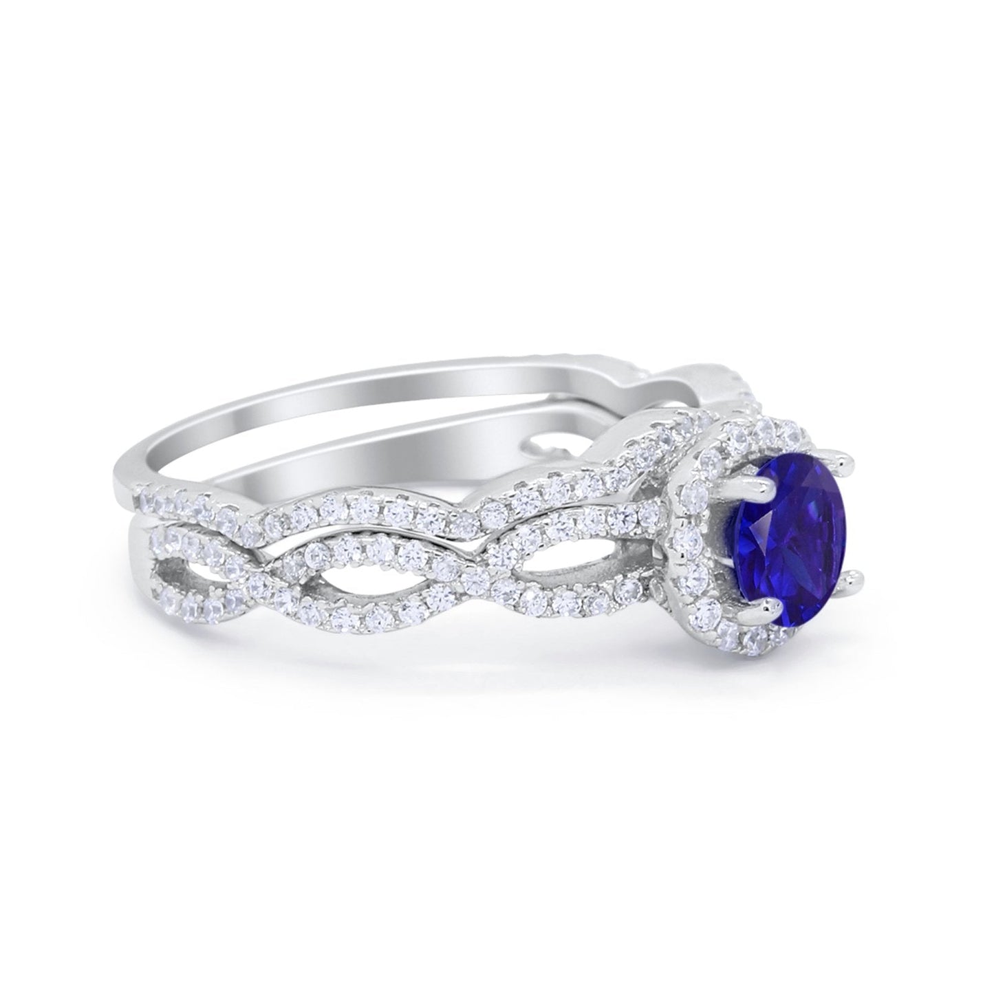 Two Piece Infinity Shank Simulated Blue Sapphire CZ Wedding Ring