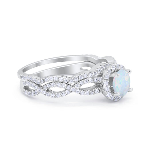 Two Piece Infinity Shank Lab Created White Opal Wedding Ring