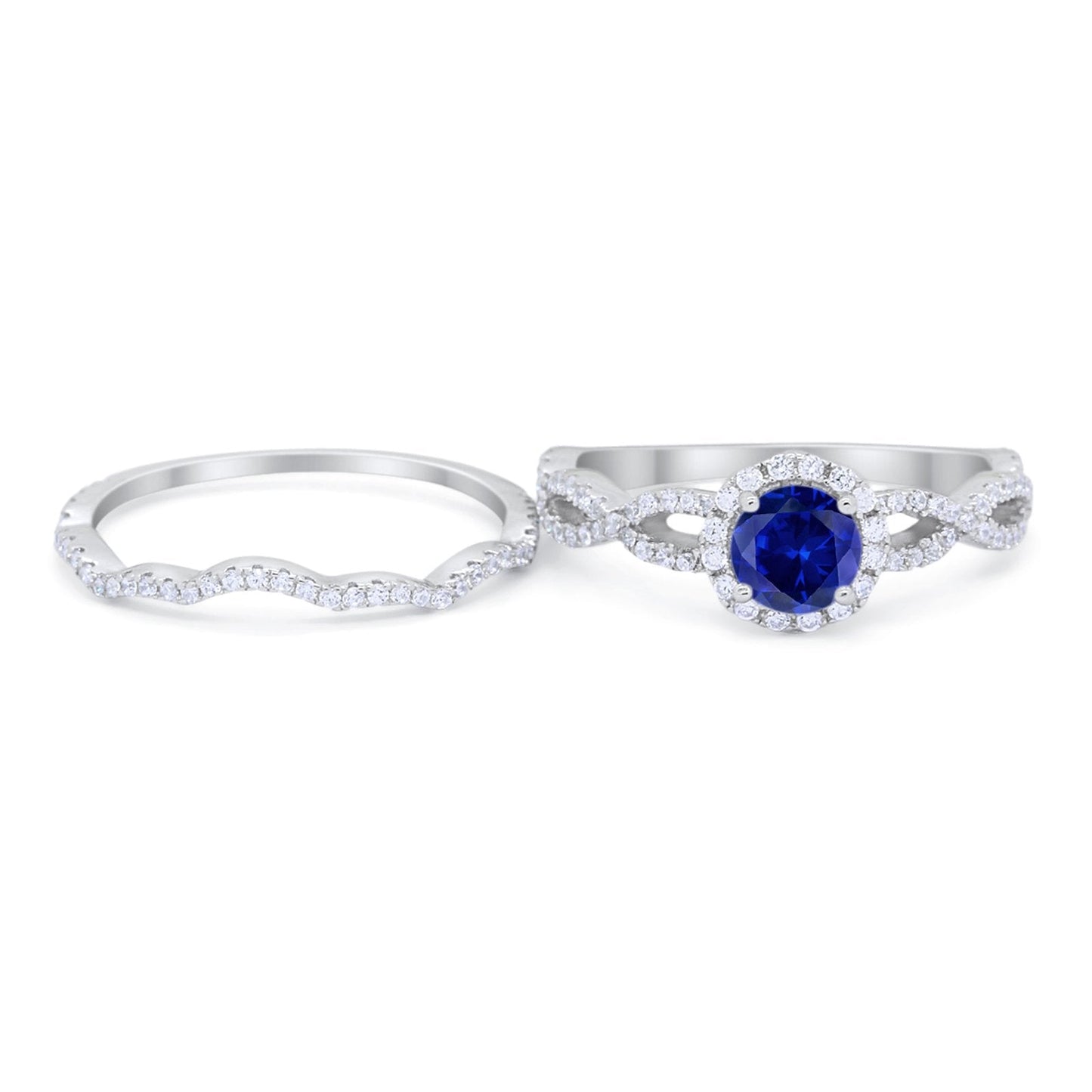 Two Piece Infinity Shank Simulated Blue Sapphire CZ Wedding Ring