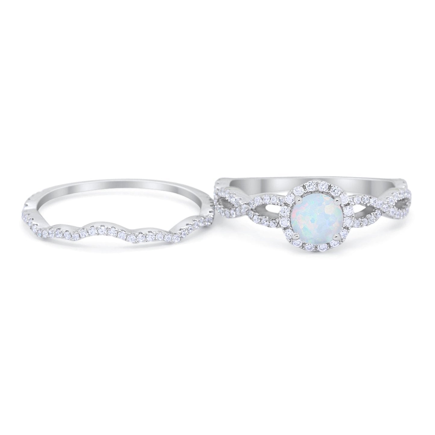 Two Piece Infinity Shank Lab Created White Opal Wedding Ring