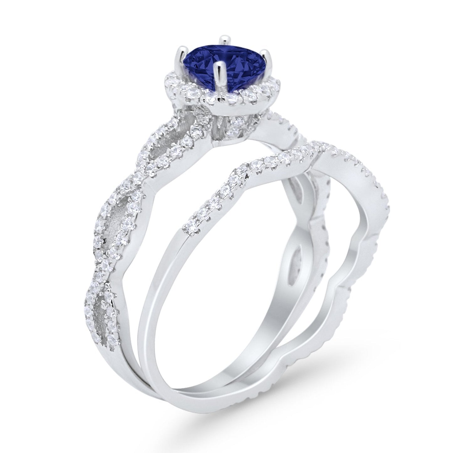 Two Piece Infinity Shank Simulated Blue Sapphire CZ Wedding Ring