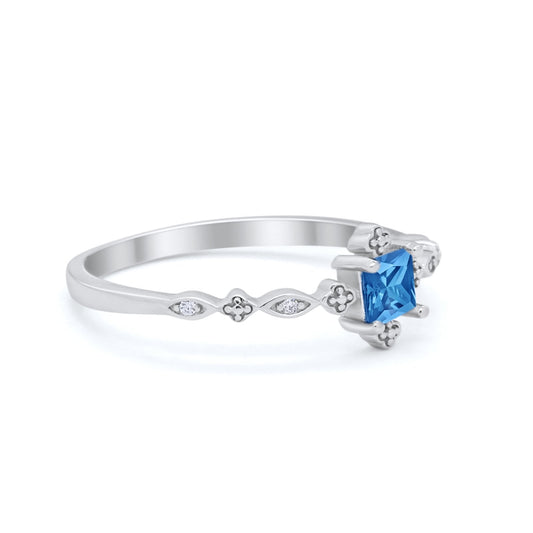 Art Deco Petite Dainty Wedding Ring Simulated Blue Topaz CZ