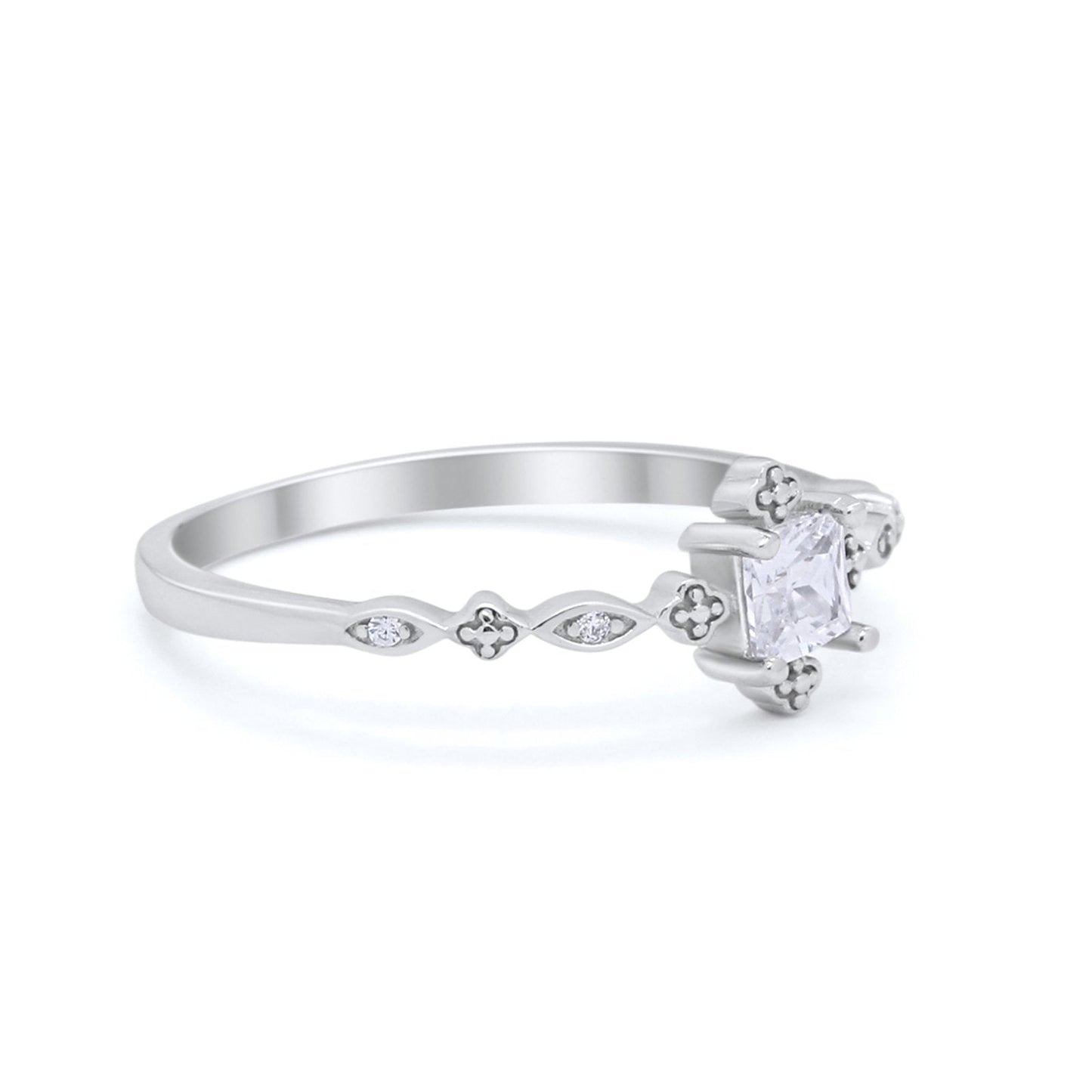 Art Deco Petite Dainty Wedding Ring Simulated Cubic Zirconia