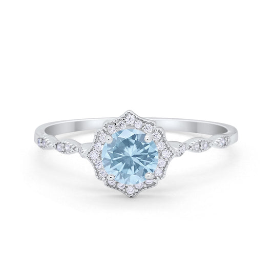 Petite Dainty Wedding Ring Round Simulated Aquamarine CZ