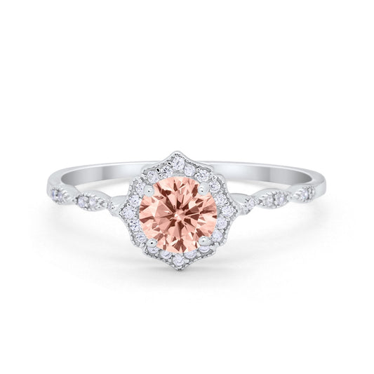 Petite Dainty Wedding Ring Round Simulated Morganite CZ