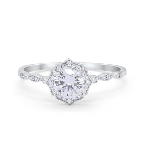 Art Deco Engagement Ring Round Simulated CZ