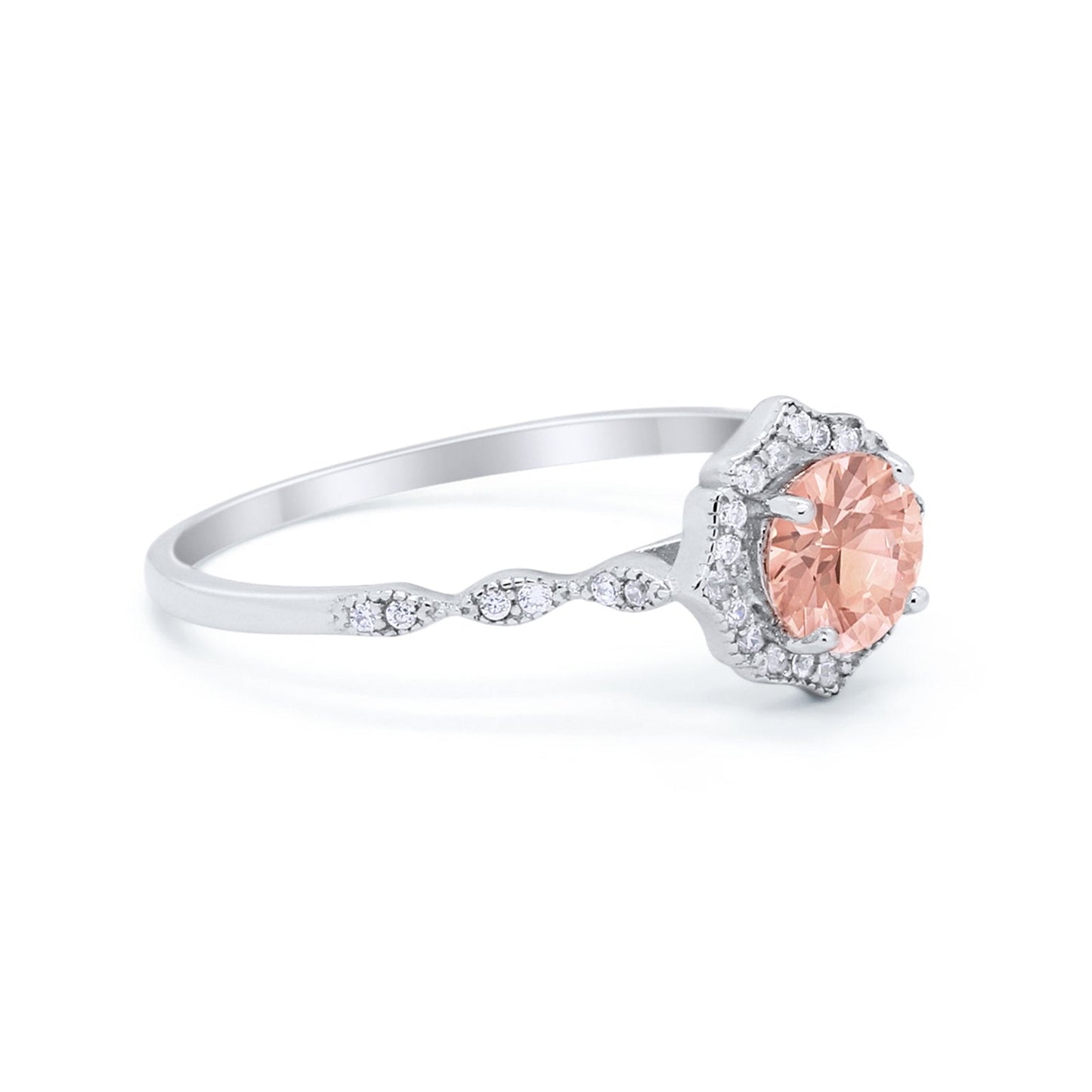 Petite Dainty Wedding Ring Round Simulated Morganite CZ