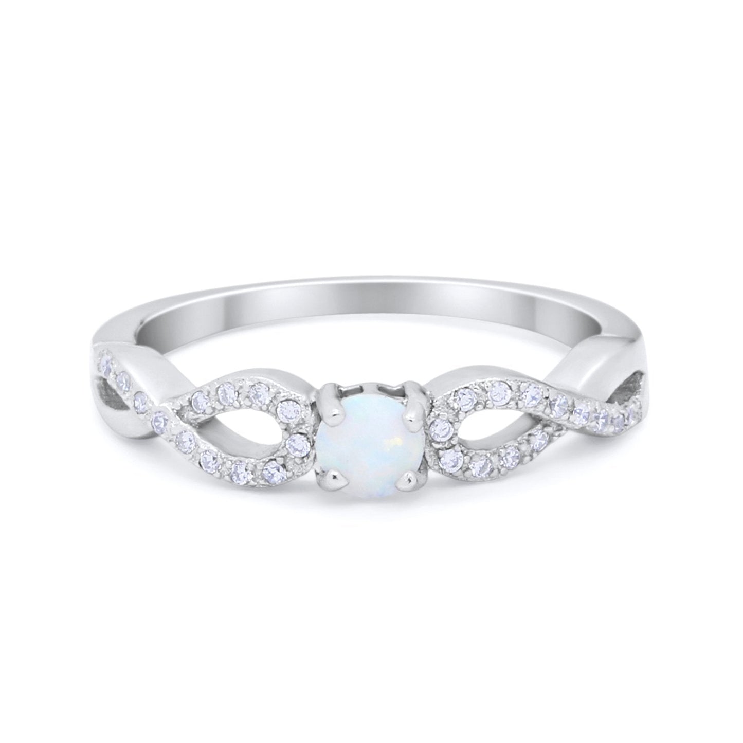 Petite Dainty Infinity Shank Lab Created White Opal Ring