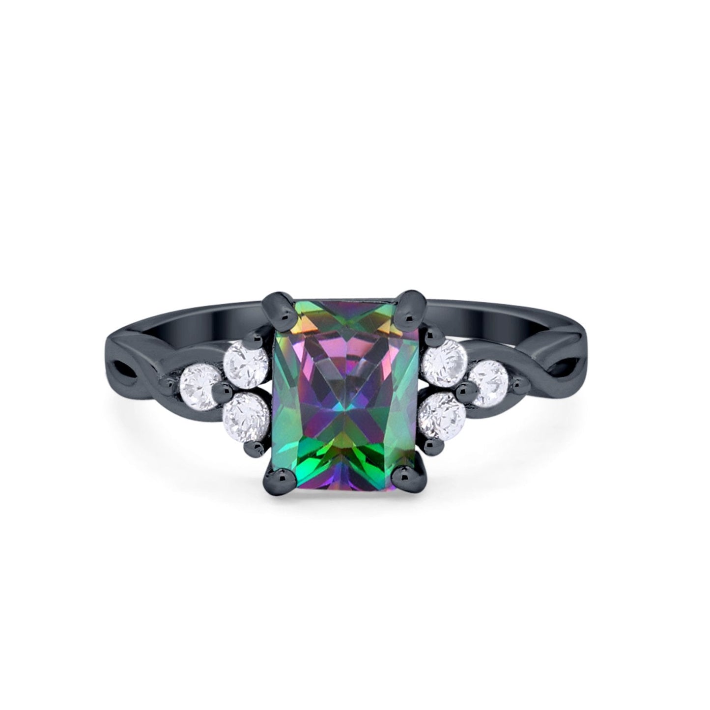 Radiant Cut Engagement Ring Black Tone, Simulated Rainbow CZ