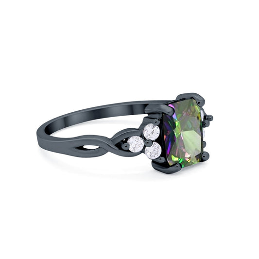 Radiant Cut Engagement Ring Black Tone, Simulated Rainbow CZ