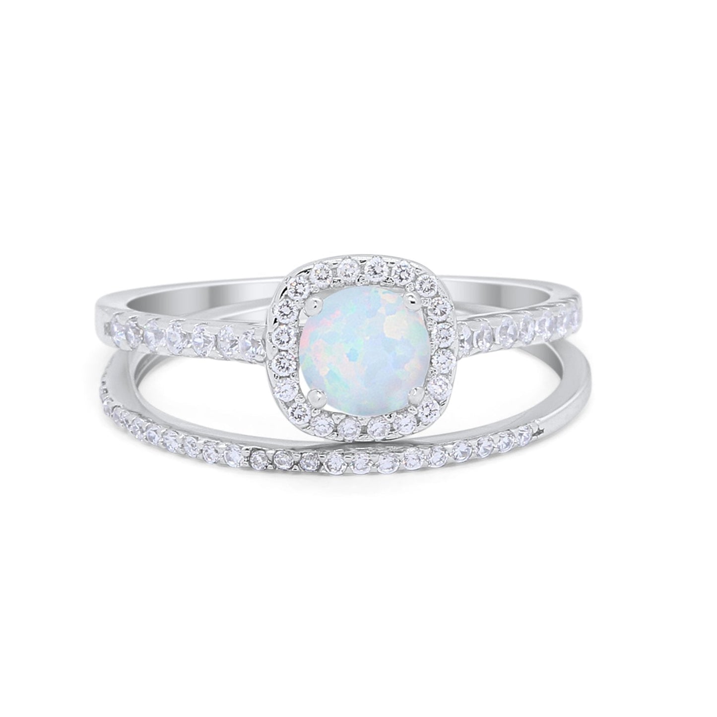 Two Piece Halo Bridal Lab Created White Opal Wedding Ring