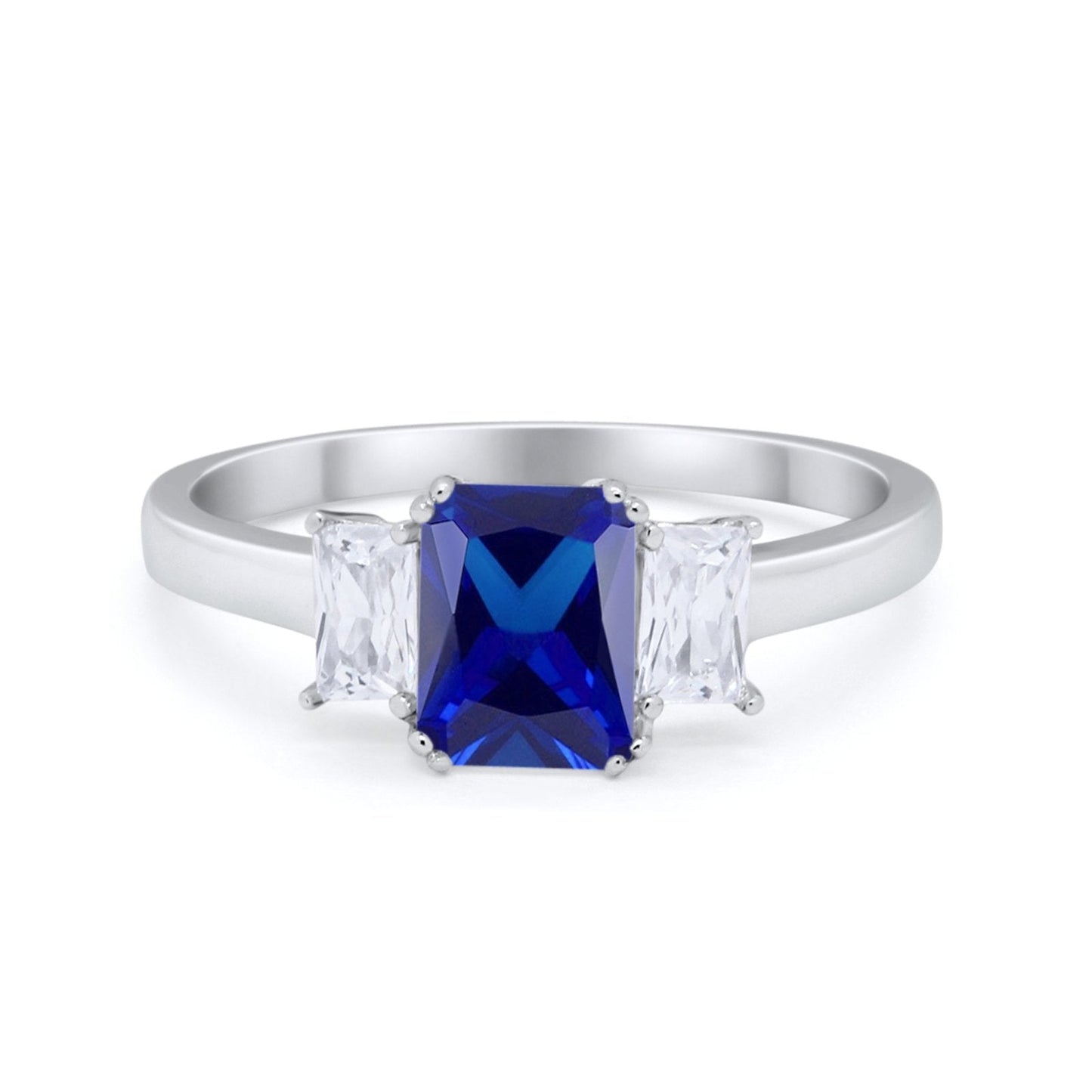 Three Stone Engagement Ring Simulated Blue Sapphire CZ