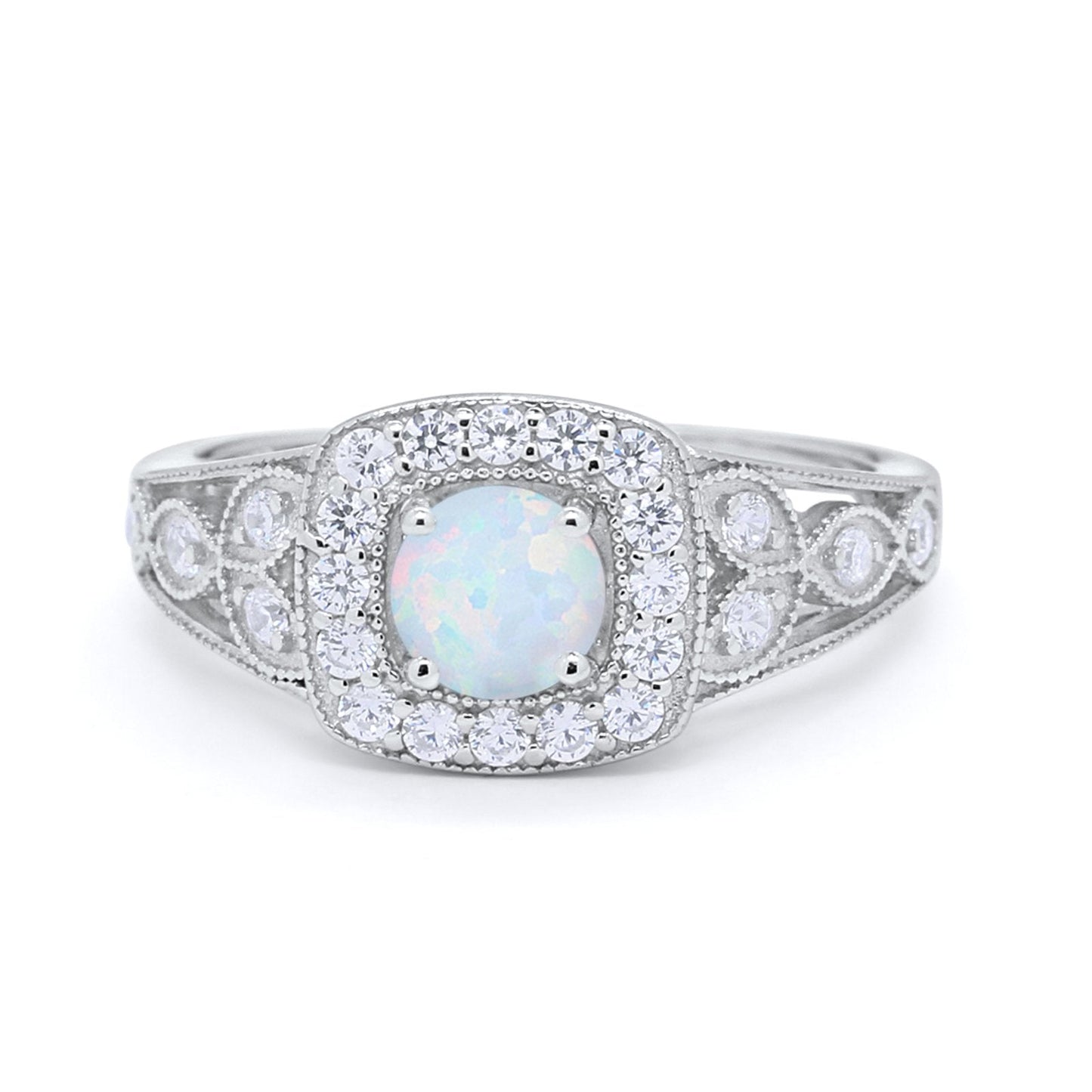 Bezel Solitaire Fashion Ring Lab Created White Opal