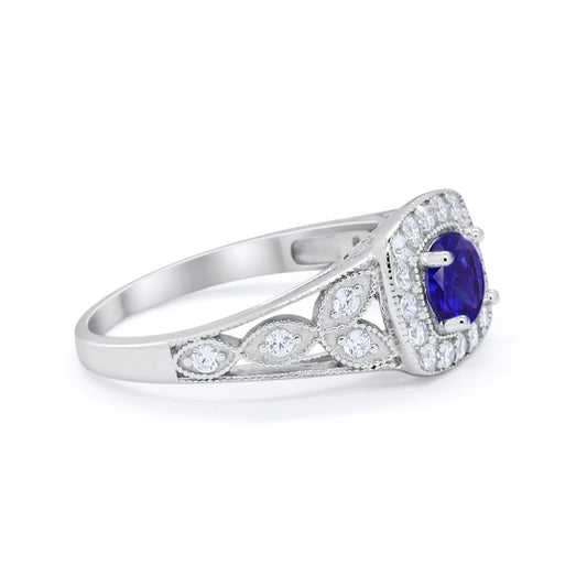 Bezel Solitaire Fashion Ring Simulated Blue Sapphire CZ